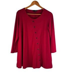 Sun Kim Women's Red Button-Detail Top Size Medium